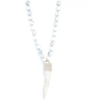 T. Marie Hand knotted White Agate and Antler Necklace