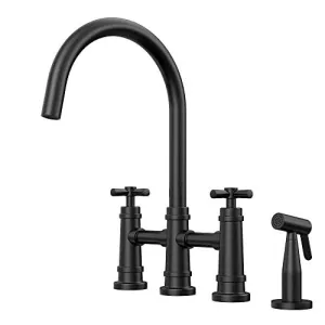 Transitional Bridge Kitchen Faucet with Pull-Down Sprayhead - Matte Black