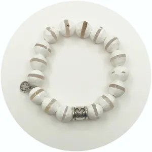 White Zebra Agate with Silver Mickey Mouse Accent