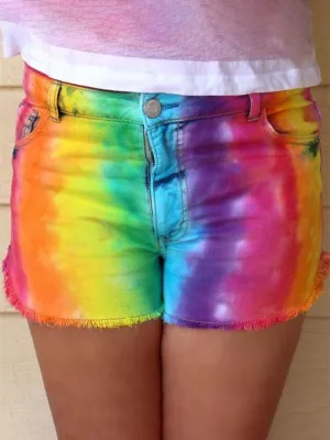 Women's Rainbow Tie-Dye Print Shorts